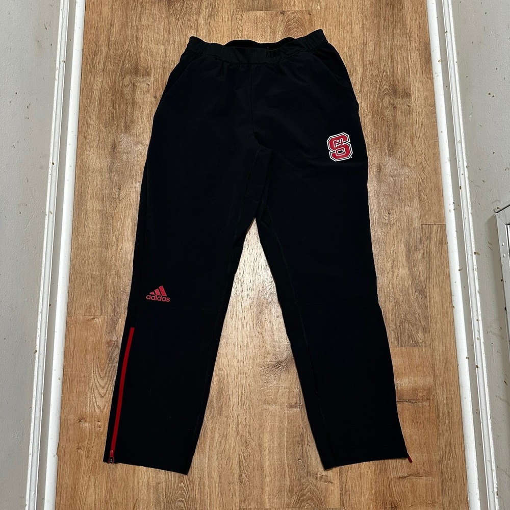 Adidas x NC State | Men's Wolfpack Black Red Zipper Pockets Track Pants, Size L